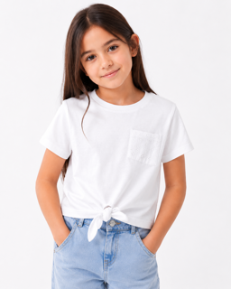 تیشرت دخترانه سفید گره‌ای LCW Kids